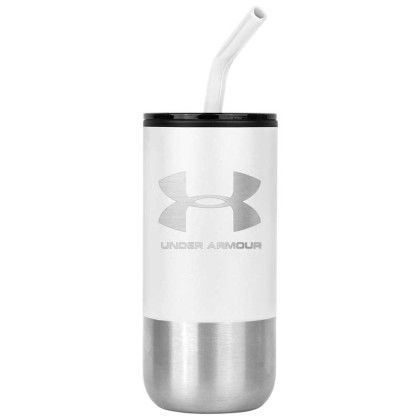 Cardiff 18oz. Double Wall Stainless Steel Mug w/Straw - White