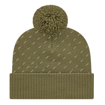 Custom Diagonal Dash Knit Cap with Ribbed Cuff - Olive