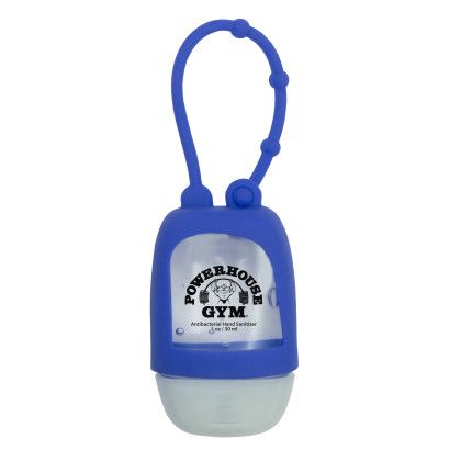 Custom 1 oz Travel Antibacterial Hand Sanitizer with Silicone Strap - Blue