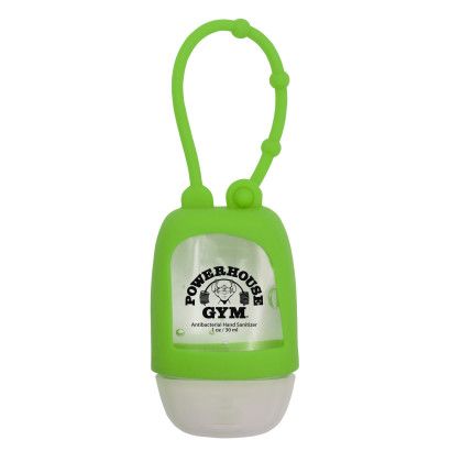 Custom 1 oz Travel Antibacterial Hand Sanitizer with Silicone Strap - Green