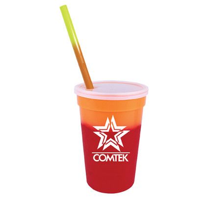 Custom Mood 17 oz. Stadium Cup/Straw/Lid Set - Orange to Tropical Red