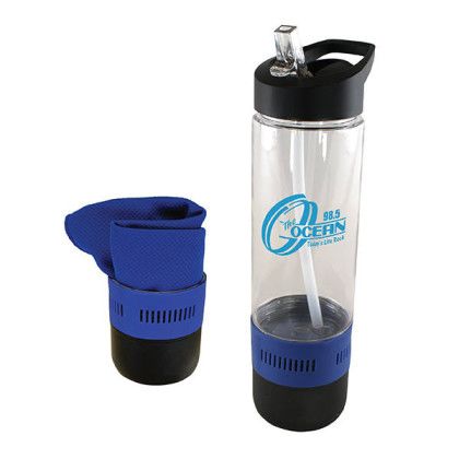 Custom 17 oz. Co-Poly Bottle with Cooling Towel - Blue