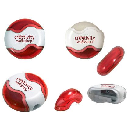 Custom Round Pencil Sharpener Eraser Combo - Transparent Red