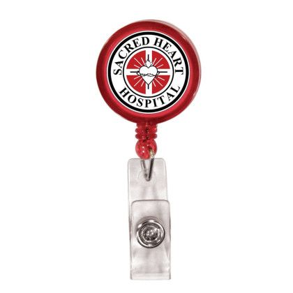 Custom FCD Round Retractable Badge Holder w/ Alligator Clip - Transparent Red