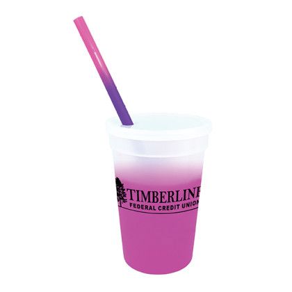 Custom Mood 17 oz. Stadium Cup/Straw/Lid Set - Frosted to Pink