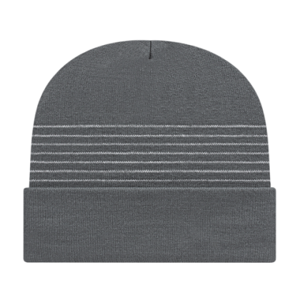 Custom Thin Striped Knit Cap with Cuff - Iron Gray