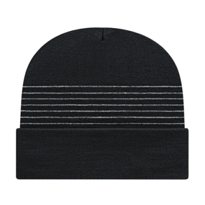 Custom Thin Striped Knit Cap with Cuff - Black
