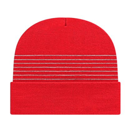 Custom Thin Striped Knit Cap with Cuff - True Red