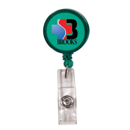 Custom Round Retractable Badge Holder W/ Alligator Clip - Green