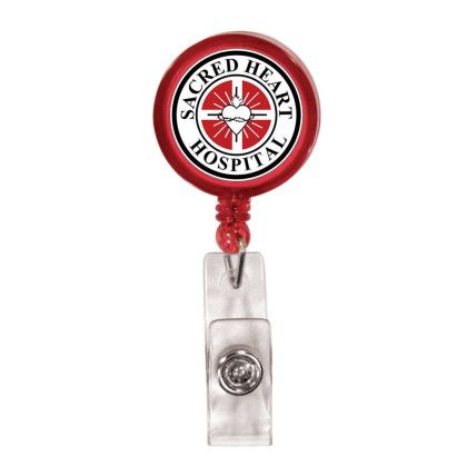 Custom Round Retractable Badge Holder W/ Alligator Clip - Red