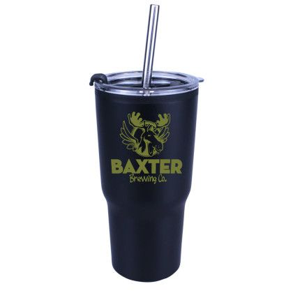 Custom 20 oz. Ares Tumbler with Stainless Straw/Flip Top Lid - Black