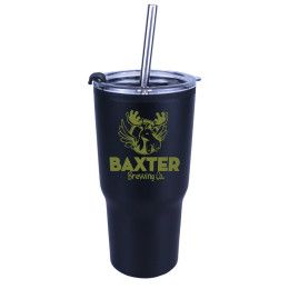 Custom 20 oz. Ares Tumbler with Stainless Straw/Flip Top Lid - Black