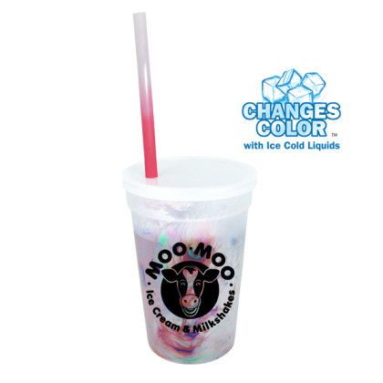 Custom Mood 17 oz. Rainbow Confetti Cup/Straw/Lid Set - Frosted to Red