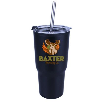 Custom Full Color 20 oz. Ares Tumbler with Stainless Straw/Flip Top Lid - Black