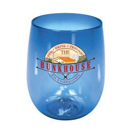 Custom Full Color 12 oz. Plastic Stemless Wine Glass - Blue