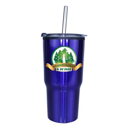 Custom Full Color 20 oz. Ares Tumbler with Stainless Straw/Flip Top Lid - Blue