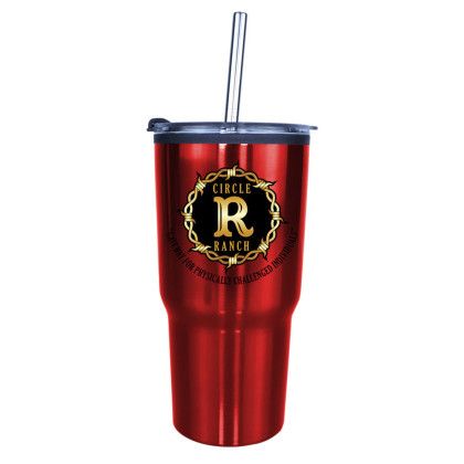 Custom Full Color 20 oz. Ares Tumbler with Stainless Straw/Flip Top Lid - Red