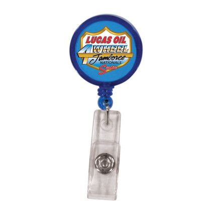 Custom FCD Round Retractable Badge Holder w/ Alligator Clip - Transparent Blue