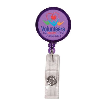 Custom FCD Round Retractable Badge Holder w/ Alligator Clip - Transparent Purple