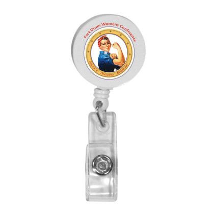 Custom FCD Round Retractable Badge Holder w/ Alligator Clip - Solid White Trblnd