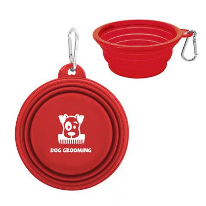 Custom Collapsible Pet Bowl With Carabiner - Red