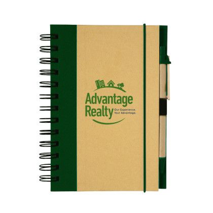 Custom Eco-inspired Hardcover Notebook And Pen - Hunter Green