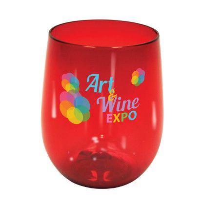 Custom Full Color 12 oz. Plastic Stemless Wine Glass - Red