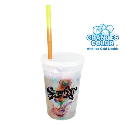 Custom Mood 17 oz. Rainbow Confetti Cup/Straw/Lid Set - Yellow to Orange