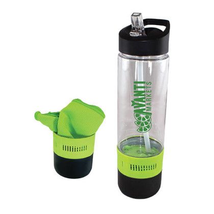 Custom 17 oz. Co-Poly Bottle with Cooling Towel - Lime Green