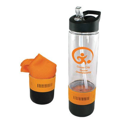 Custom 17 oz. Co-Poly Bottle with Cooling Towel - Orange