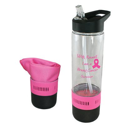 Custom 17 oz. Co-Poly Bottle with Cooling Towel - Pink