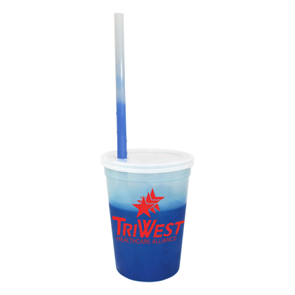 Custom Mood 12 oz. Stadium Cup/Straw/Lid Set - Frosted to Blue