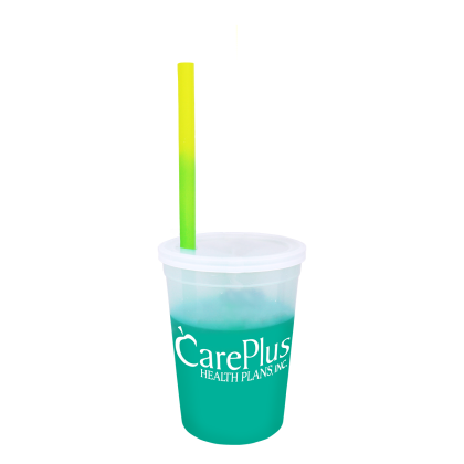 Custom Mood 12 oz. Stadium Cup/Straw/Lid Set - Frosted to Green
