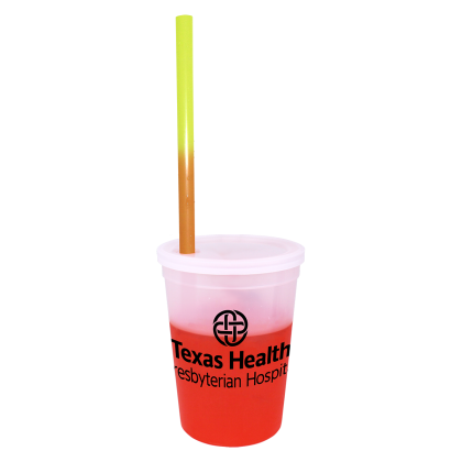 Custom Mood 12 oz. Stadium Cup/Straw/Lid Set - Frosted to Orange