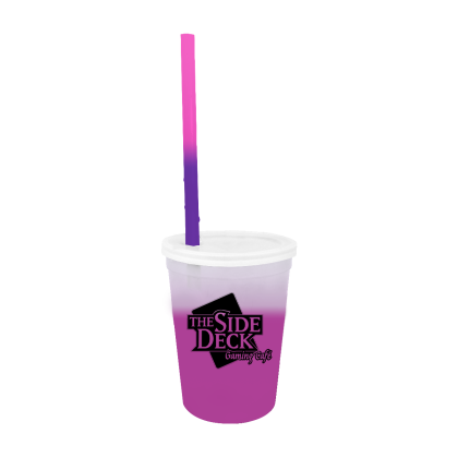 Custom Mood 12 oz. Stadium Cup/Straw/Lid Set - Frosted to Pink