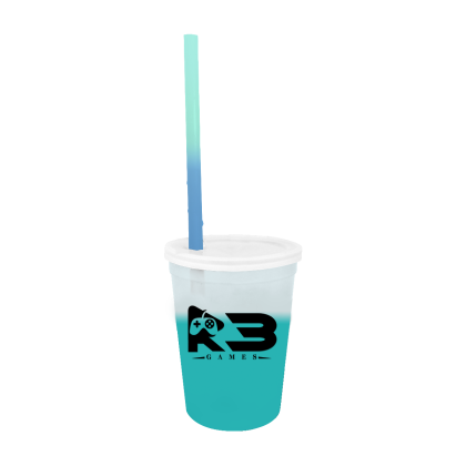 Custom Mood 12 oz. Stadium Cup/Straw/Lid Set - Frosted to Turquoise
