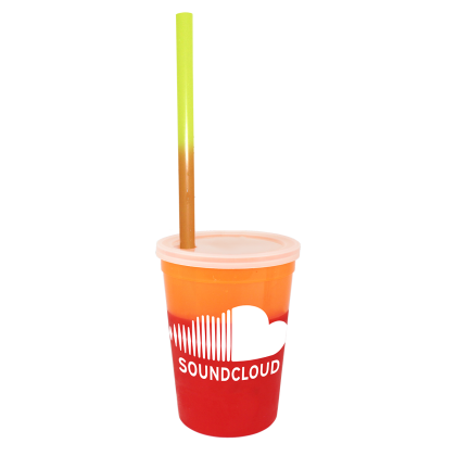 Custom Mood 12 oz. Stadium Cup/Straw/Lid Set - Orange to Tropical Red