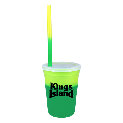 Custom Mood 12 oz. Stadium Cup/Straw/Lid Set - Yellow to Green