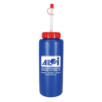 Custom 32 oz Grip Bottle with Flexible Straw - Blue