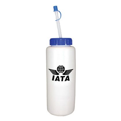 Custom 32 oz Grip Bottle with Flexible Straw - White