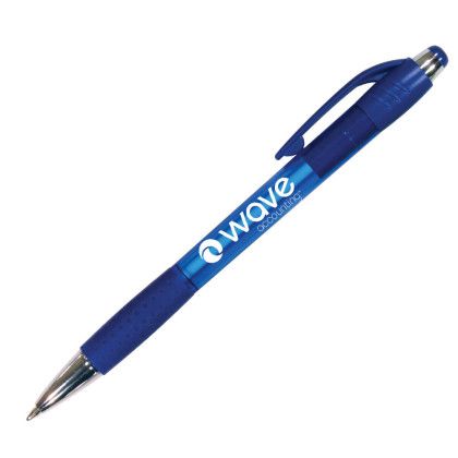 Custom Mardi Gras Grip Pen with Black Ink - Translucent Blue