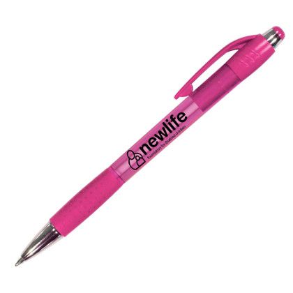 Custom Mardi Gras Grip Pen with Black Ink - Translucent Pink