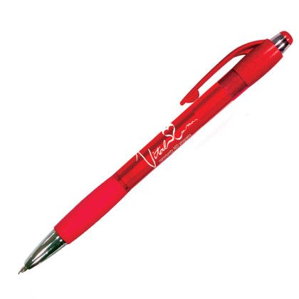 Custom Mardi Gras Grip Pen with Black Ink - Translucent Red