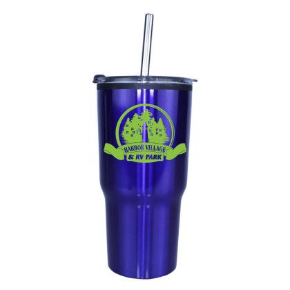 Custom 20 oz. Ares Tumbler with Stainless Straw/Flip Top Lid - Blue