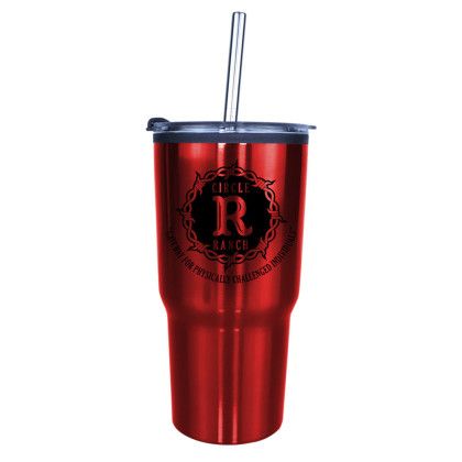 Custom 20 oz. Ares Tumbler with Stainless Straw/Flip Top Lid - Red
