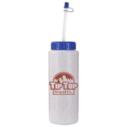 Custom 32 oz. Sports Bottle with Flexible Straw - Granite