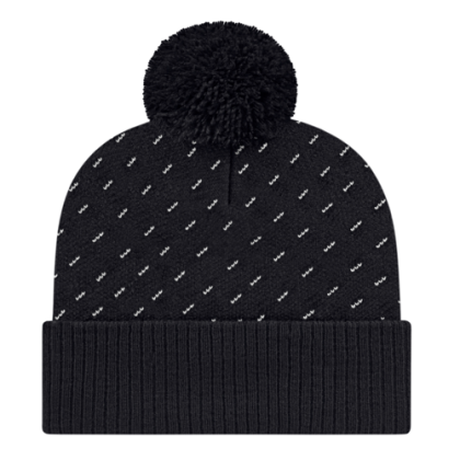 Custom Diagonal Dash Knit Cap with Ribbed Cuff - Black