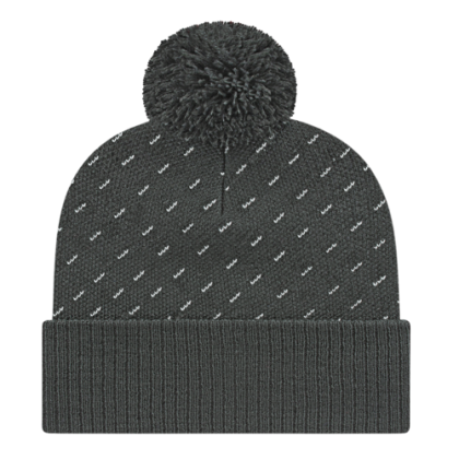 Custom Diagonal Dash Knit Cap with Ribbed Cuff - Charcoal