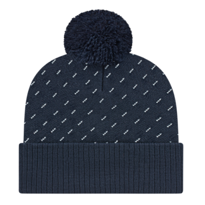 Custom Diagonal Dash Knit Cap with Ribbed Cuff - Navy