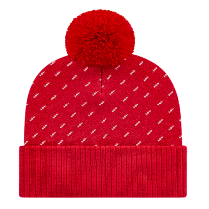 Custom Diagonal Dash Knit Cap with Ribbed Cuff - Red
